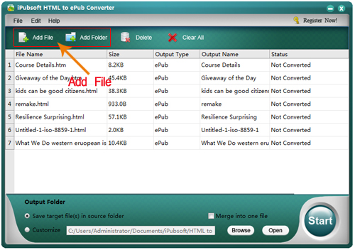 load files to convert webpage html to epub