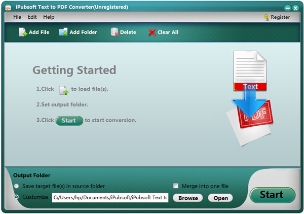 text to pdf converter main screen